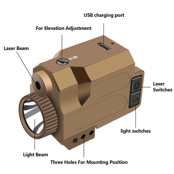 500 Lumens Gun Laser Flashlight Combo 405nm Blue Laser Beam For Pistol