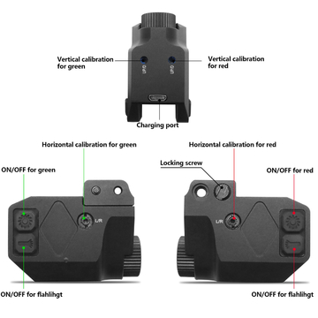 520nm / 650nm Red Green Laser Sight For Pistol 500 Lumen Light